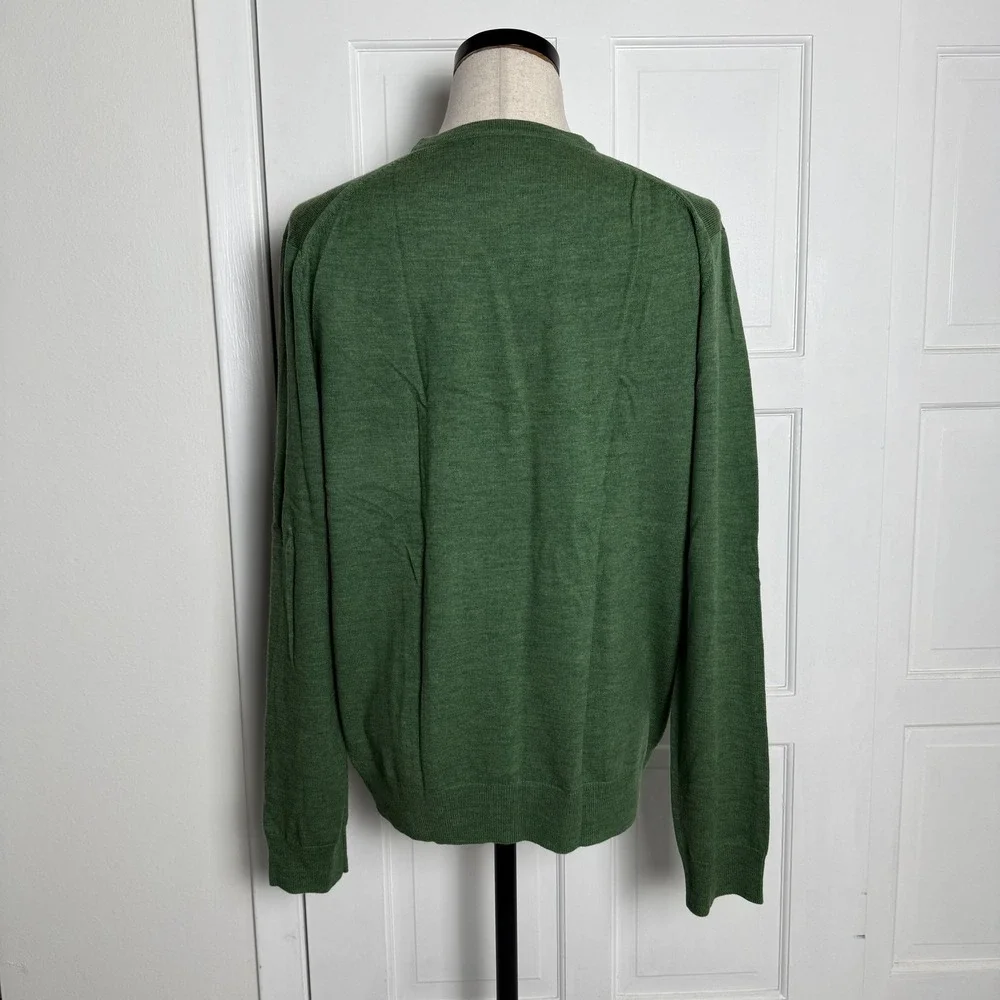 Express Extra Fine Merino Wool Sweater Mens XL Green V Neck Modern Fit Pullover‎